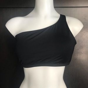 Becca black one shoulder strappy bikini swim top